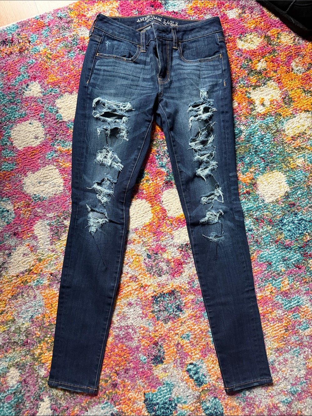 American Eagle Outfitters Dark Indigo Distressed Skinny Jeans